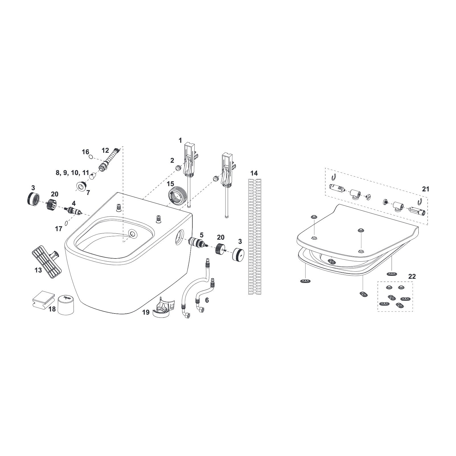 TECE TECEneo set, warm en koud water en TECEneo/one (douche) WC-zitting met deksel 