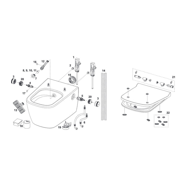 TECE TECEneo set, warm en koud water en TECEneo/one (douche) WC-zitting met deksel 