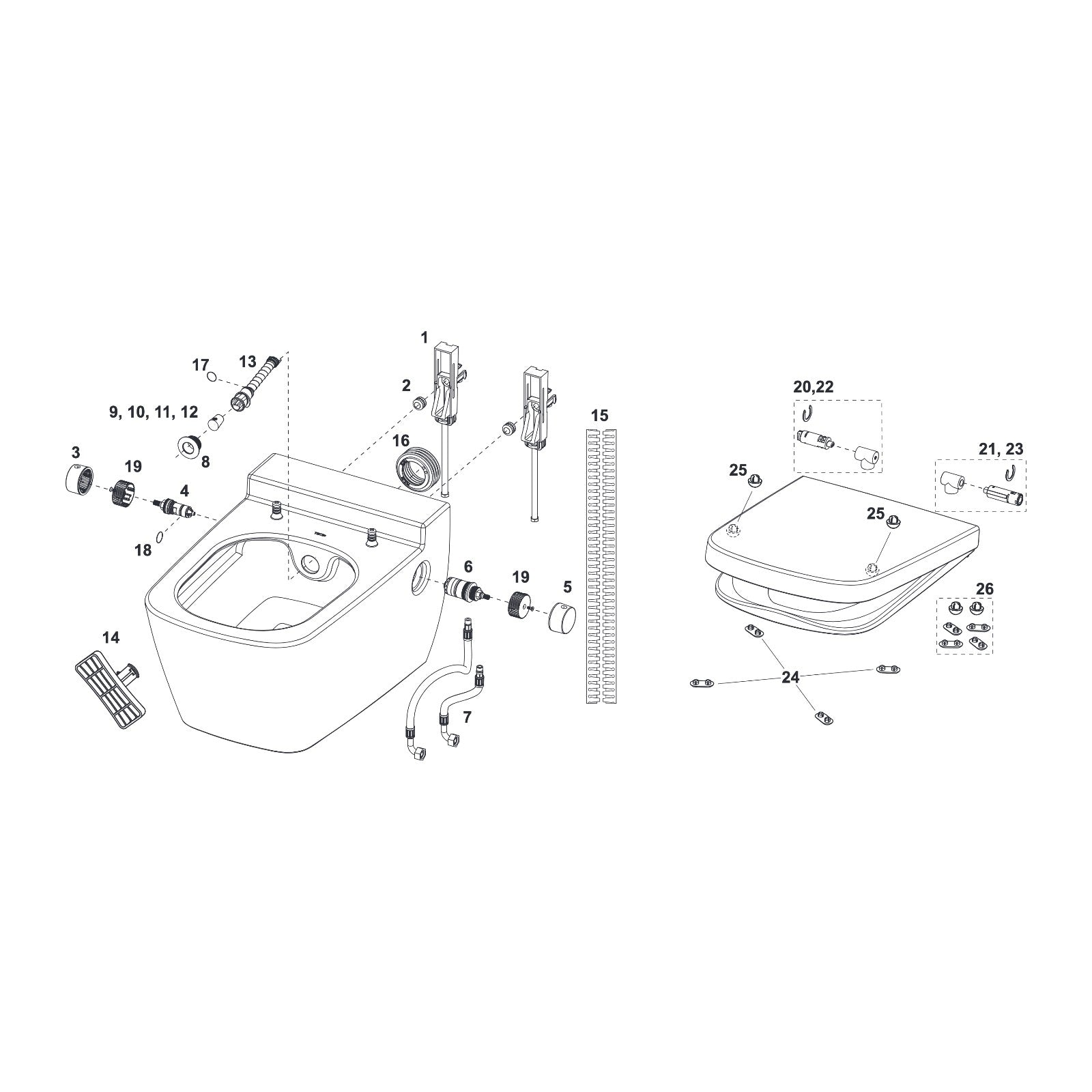 TECE TECEone set, warm en koud water en TECEneo/one (douche) WC-zitting met deksel 