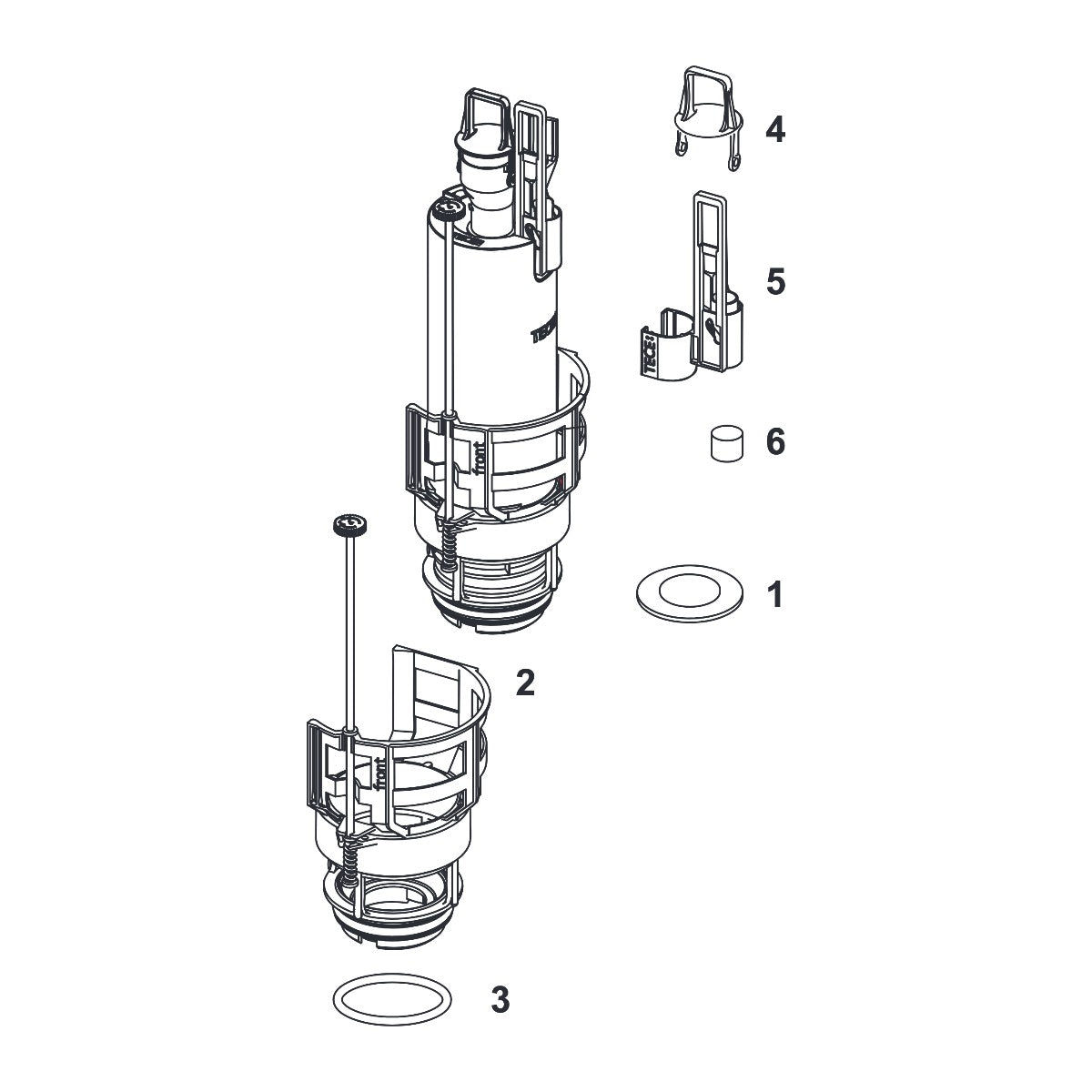 TECE A2 flushing bell, complete for TECE reservoir, incl. valve seat, two reducing rings, and operating lever
