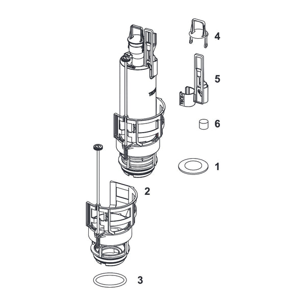 TECE A2 flushing bell, complete for TECE reservoir, incl. valve seat, two reducing rings, and operating lever