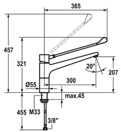 KWC Professionele keukenkraan met lange ergonomische hendel Voorsprong 300mm Chroom