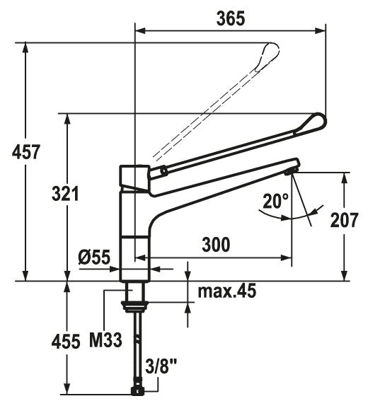 KWC Professionele keukenkraan met lange ergonomische hendel Voorsprong 300mm Chroom