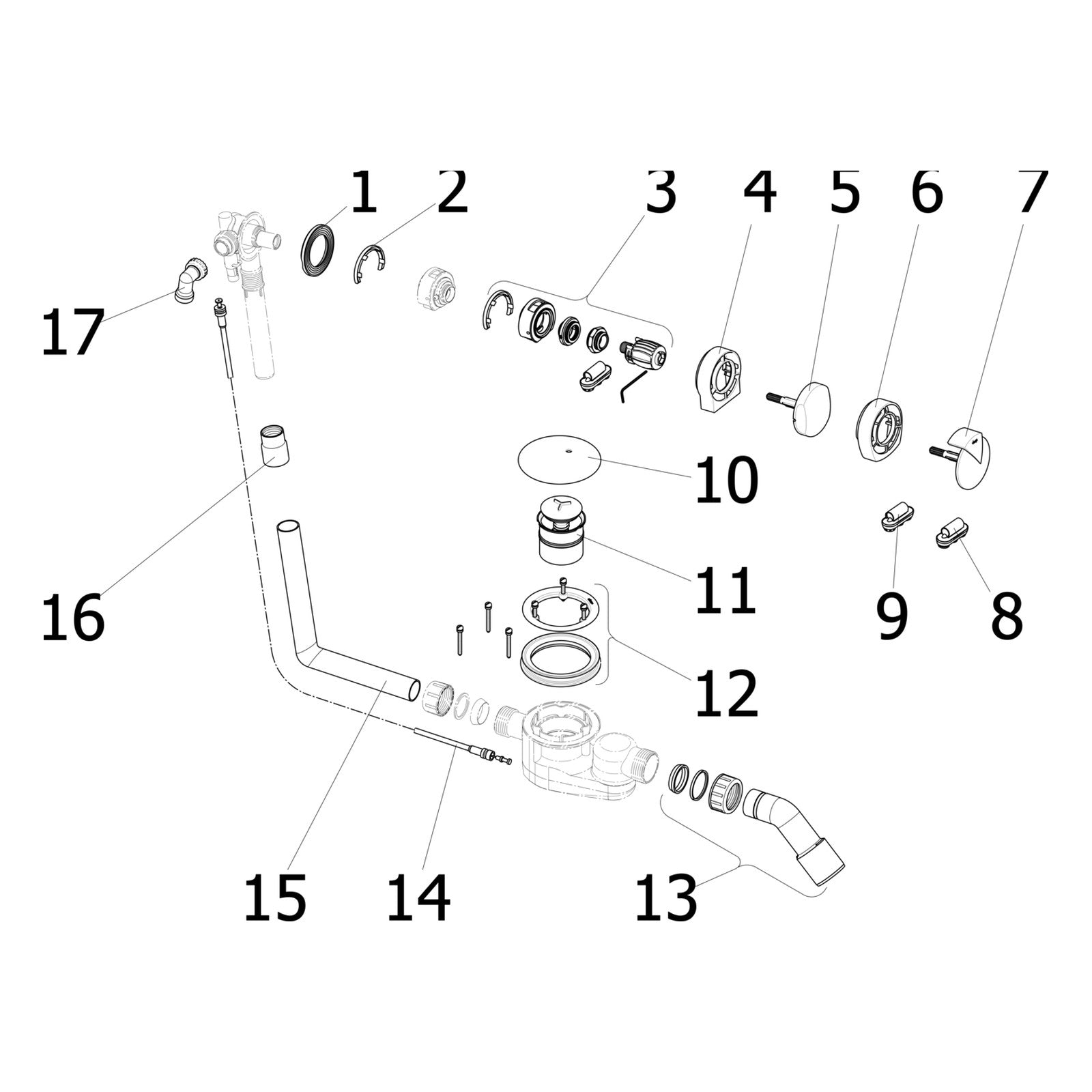 Onderdelentekening Viega Rotaplex Trio badafvoer 6141.21 onderdelen (2000-2001)