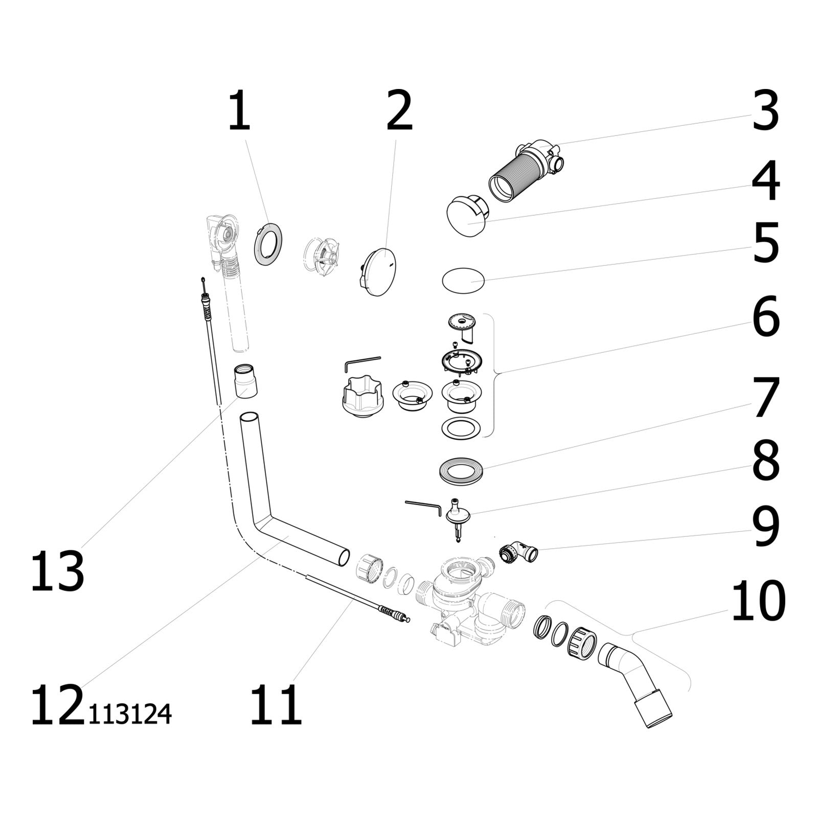 Onderdelentekening Viega Multiplex Trio F badafvoer 6145.4 onderdelen (vanaf 2015)