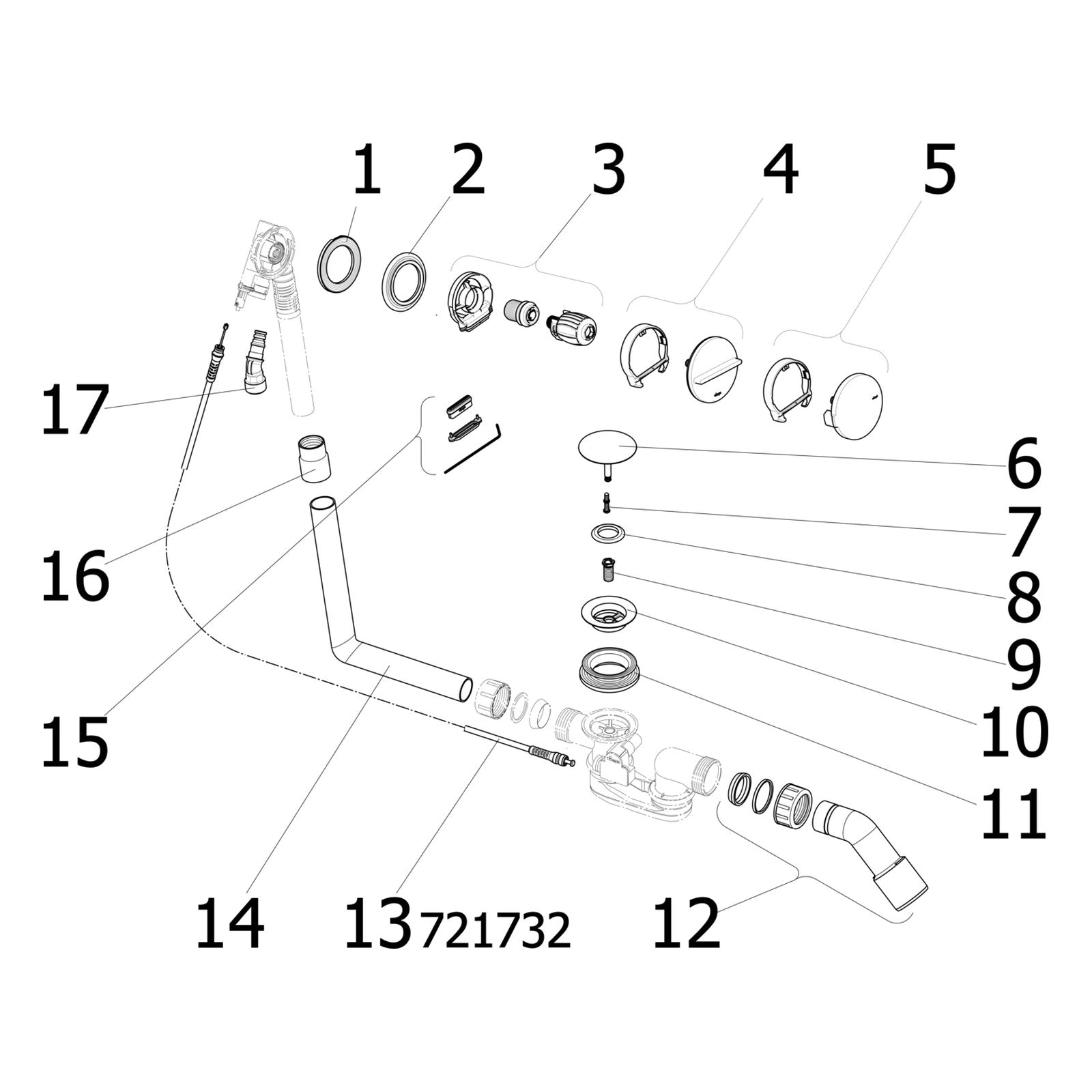 Onderdelentekening Viega Multiplex Trio badafvoer 6161.52 onderdelen (vanaf 2015)