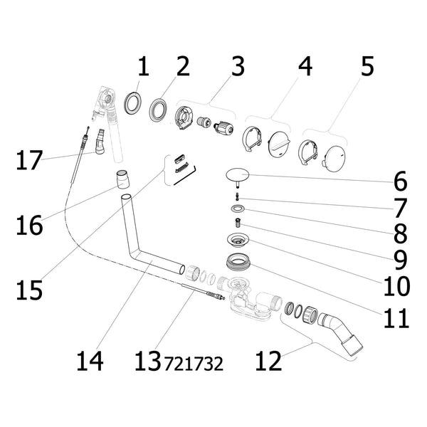 Onderdelentekening Viega Multiplex Trio badafvoer 6161.52 onderdelen (vanaf 2015)