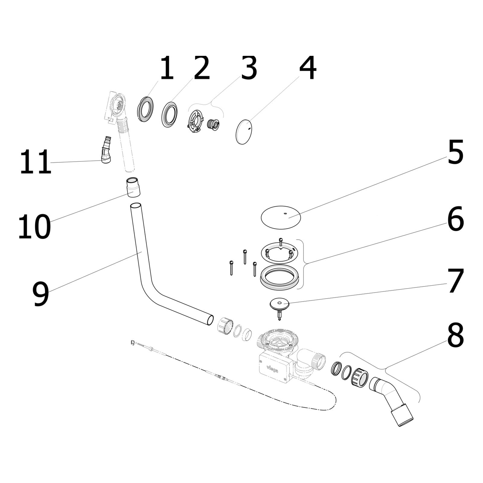 Onderdelentekening Viega Rotaplex Trio badafvoer 6175.2 / 6148.6 onderdelen (vanaf 2015)