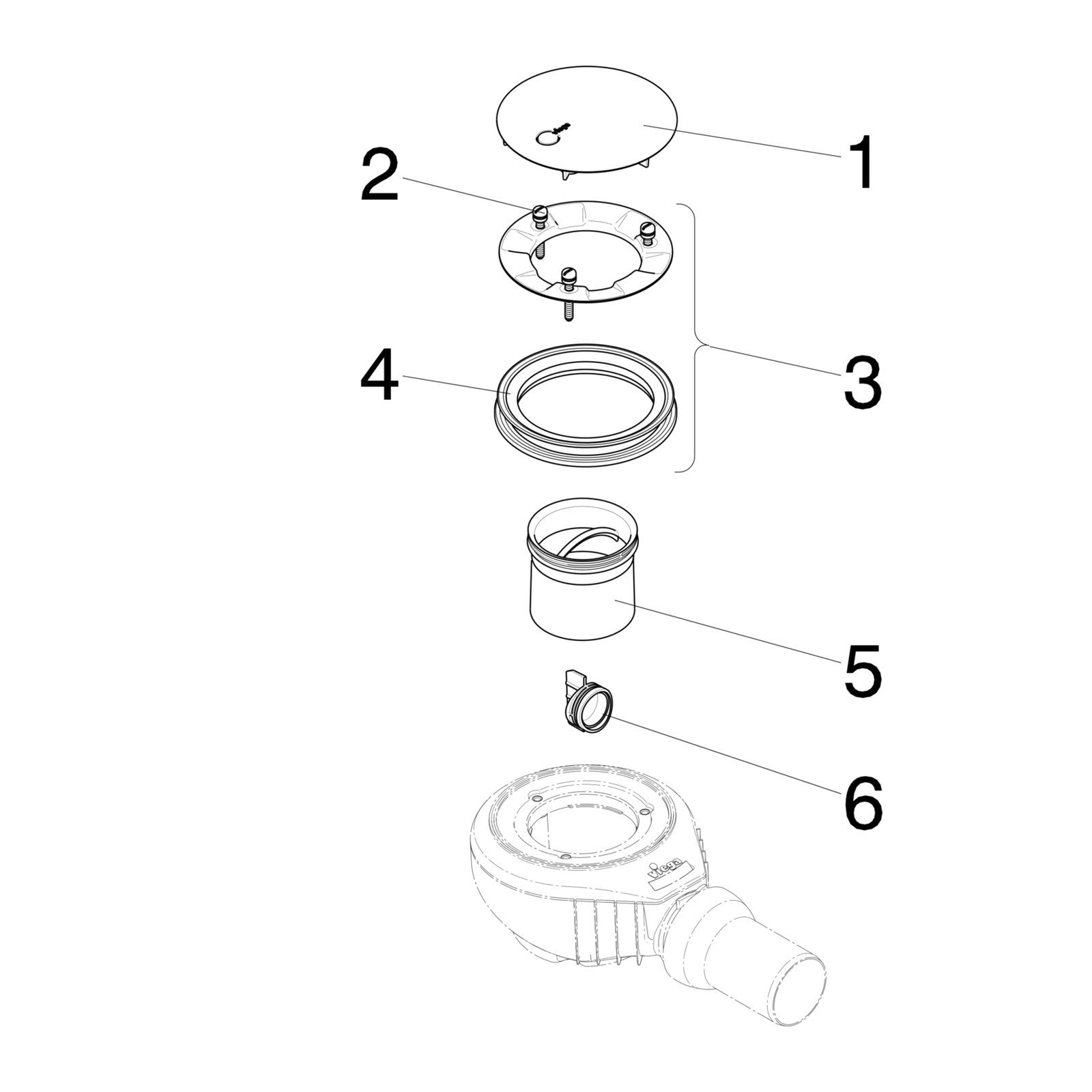 Onderdelentekening Viega Tempoplex Plus douchebakafvoer 6960 (vanaf 2010)