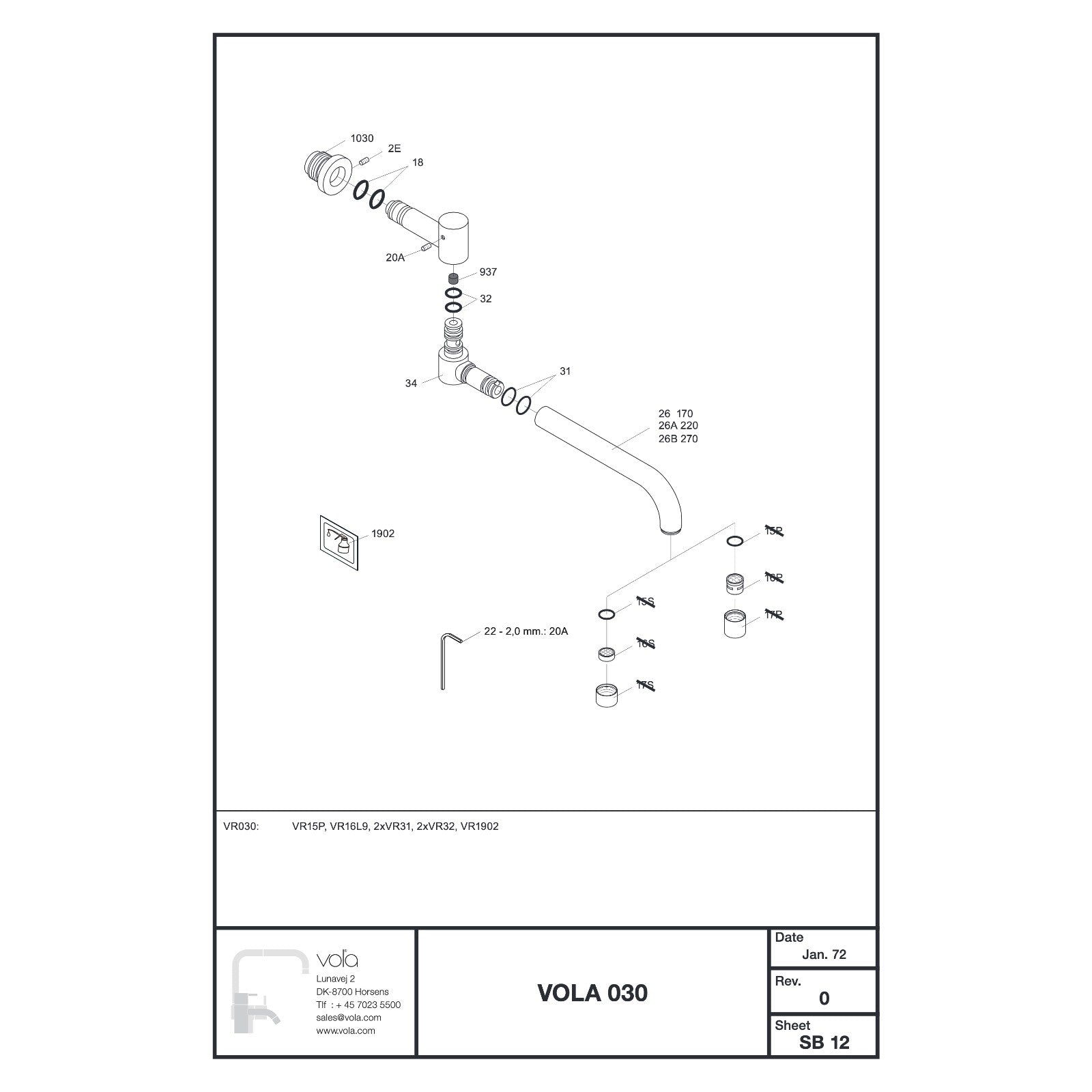 Vola onderdelentekening uitloop 030 (1972-2003)