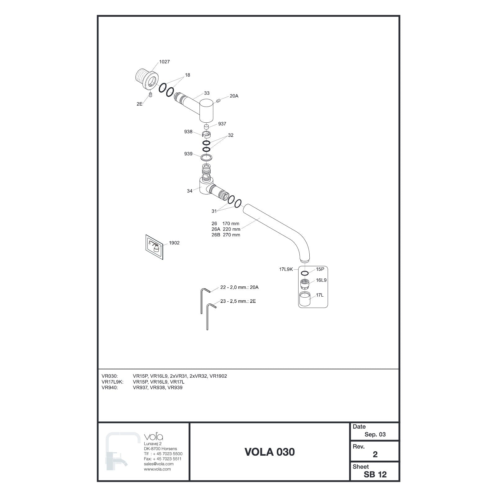 Vola onderdelentekening uitloop 030 (2003-2021)