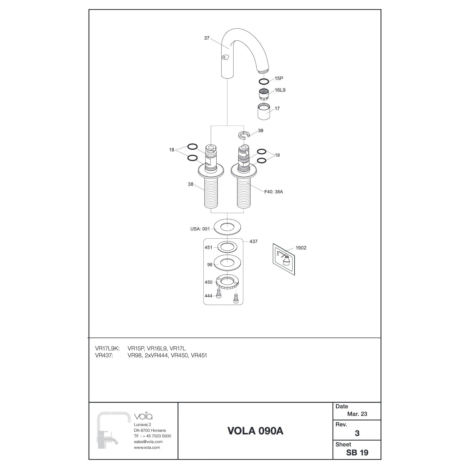 Vola 090A uitloop onderdelentekening