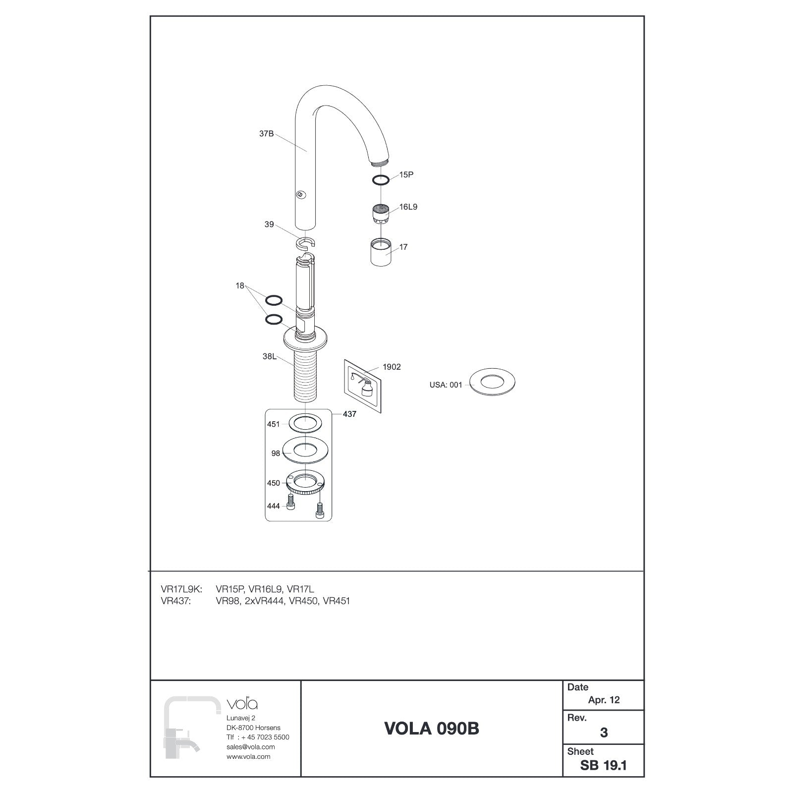 Vola 090B uitloop onderdelentekening
