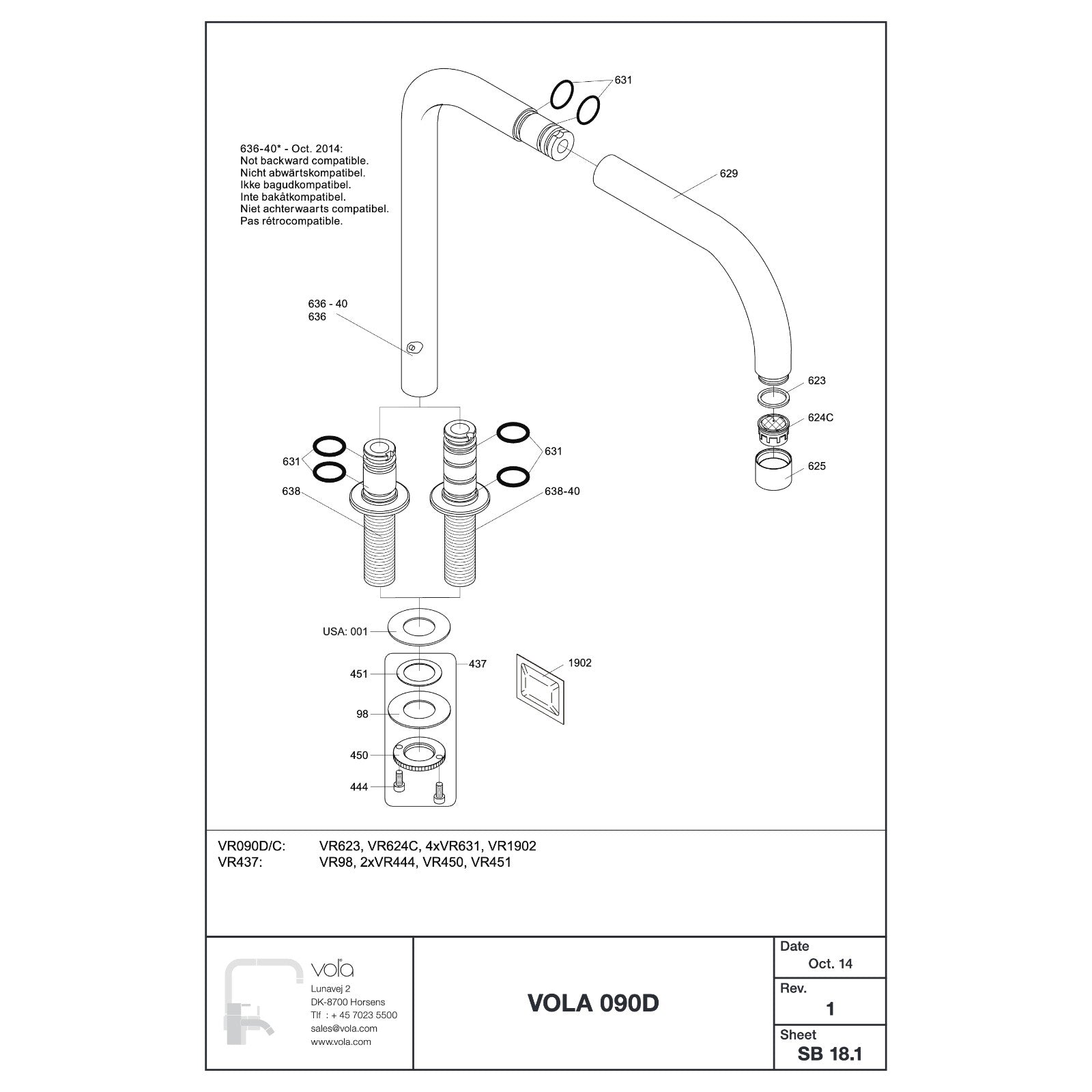 Vola 090D uitloop onderdelentekening