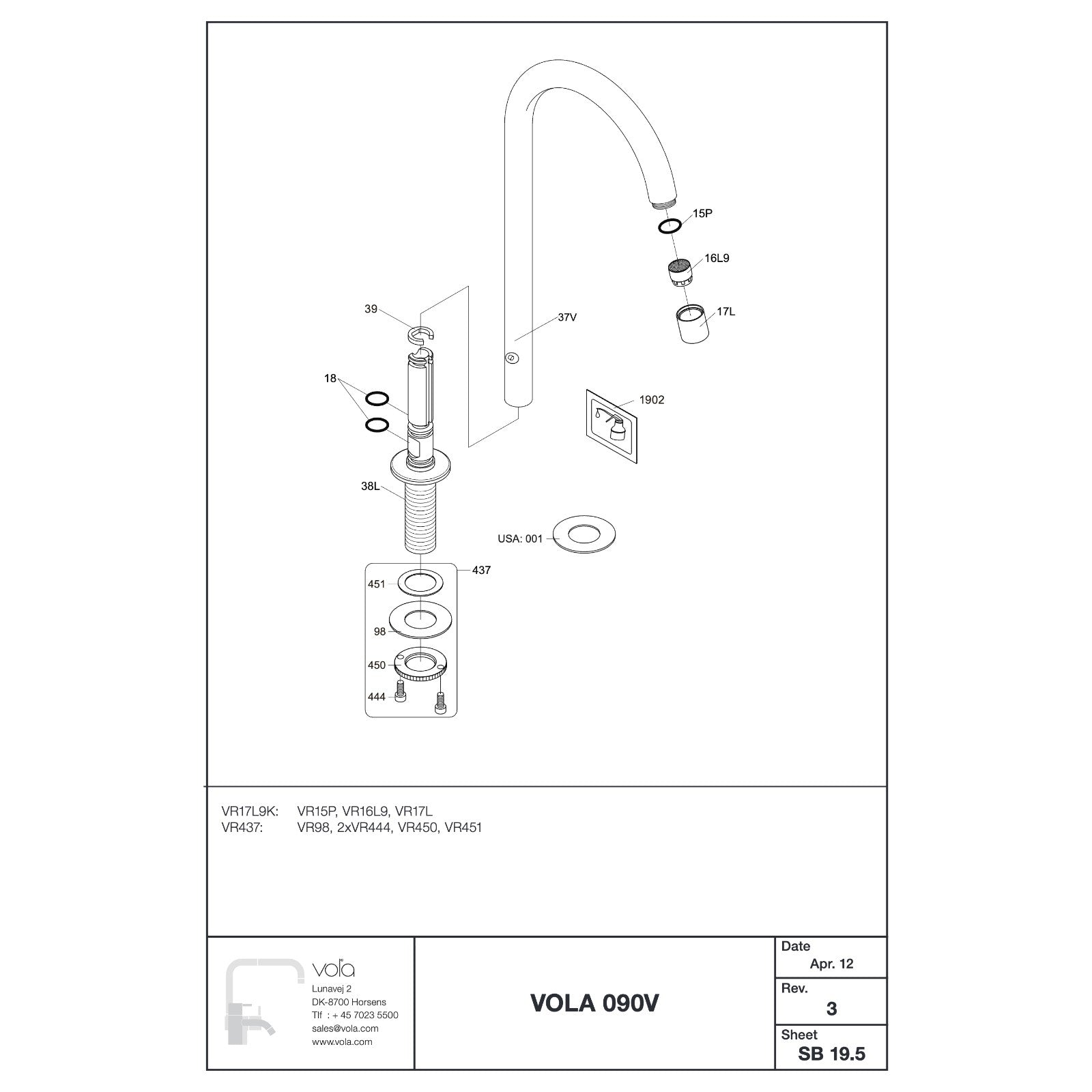 Vola 090V uitloop onderdelentekening