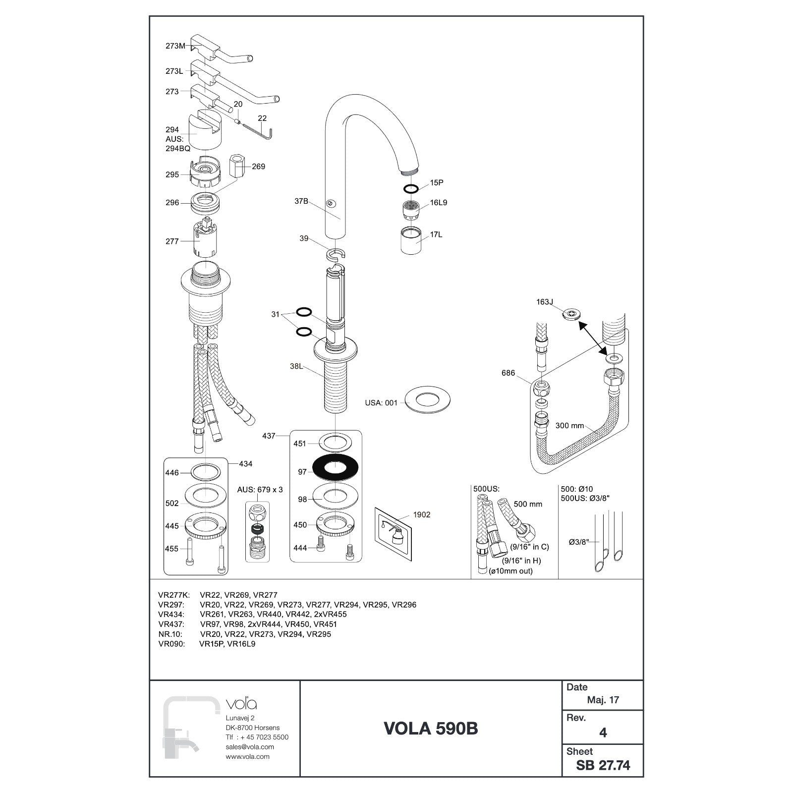 Vola 590B onderdelentekening