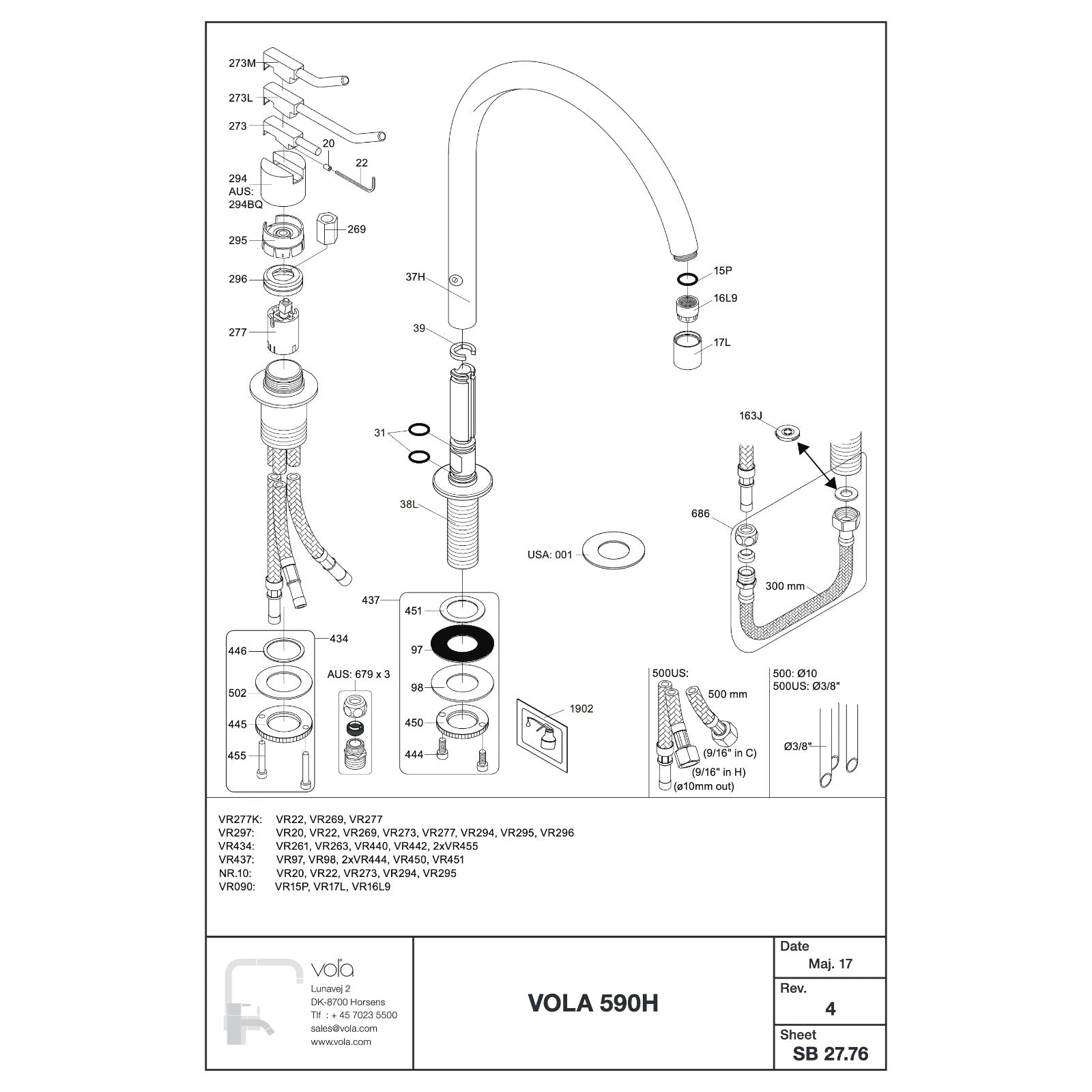 Vola 590H onderdelentekening