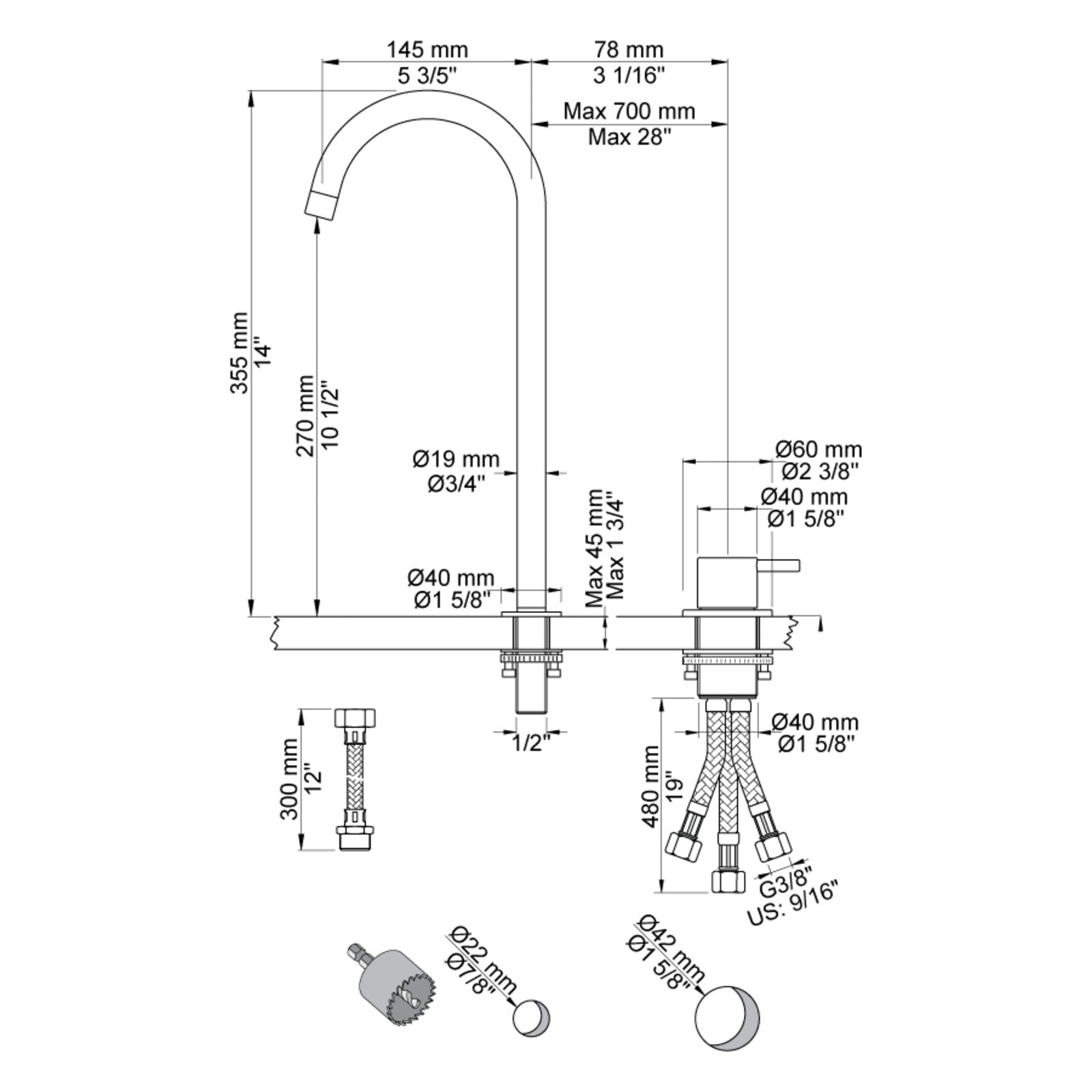 Vola 590V maattekening