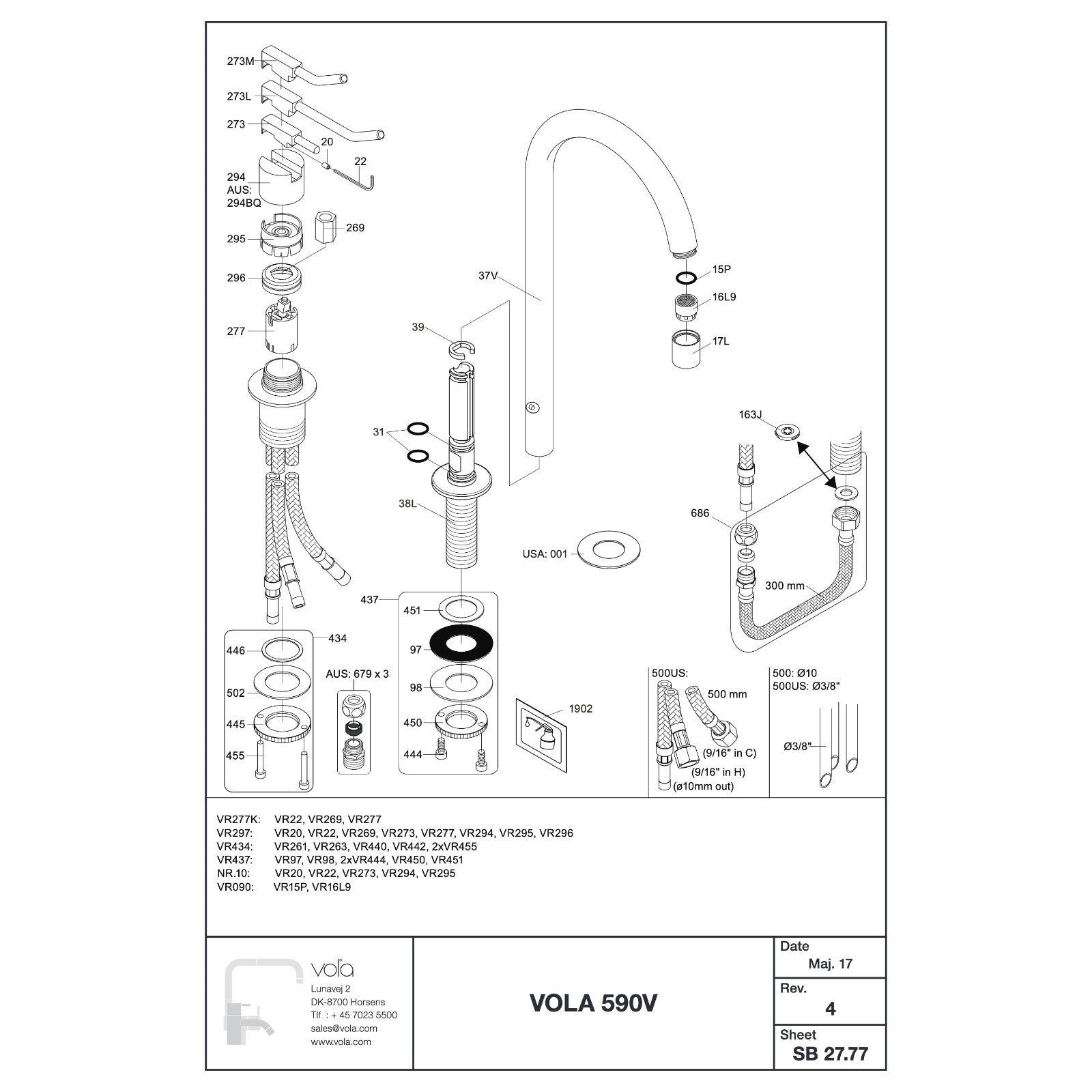 Vola 590V onderdelentekening