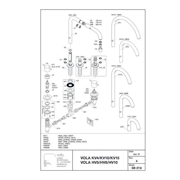 Vola KV4 onderdelentekening (SB 27.6 rev. 4, 2021)