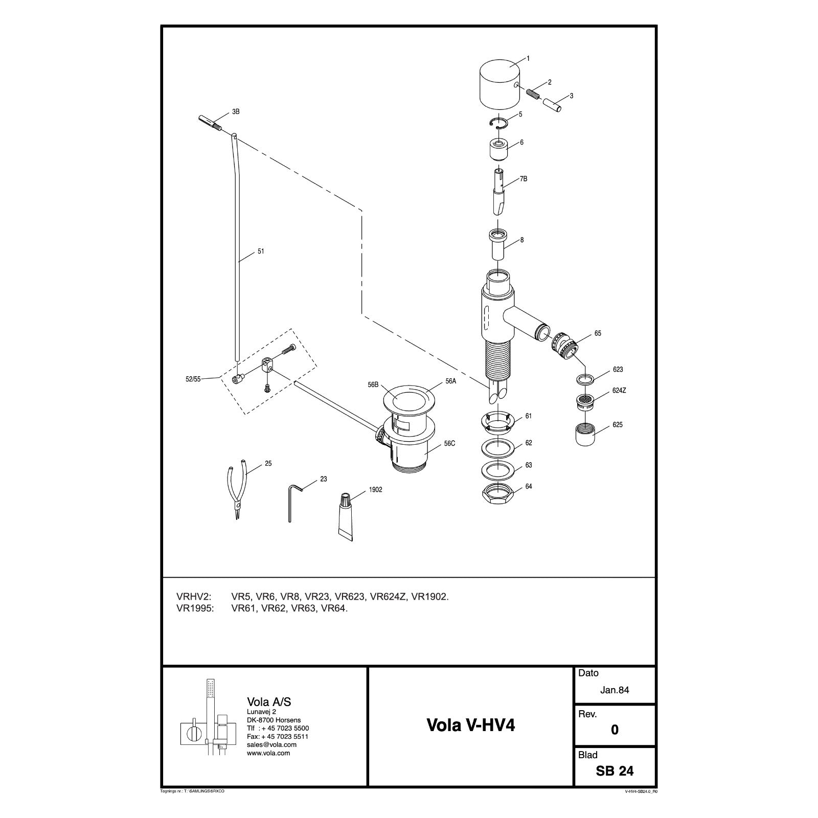 Vola V-HV4 onderdelentekening 1984