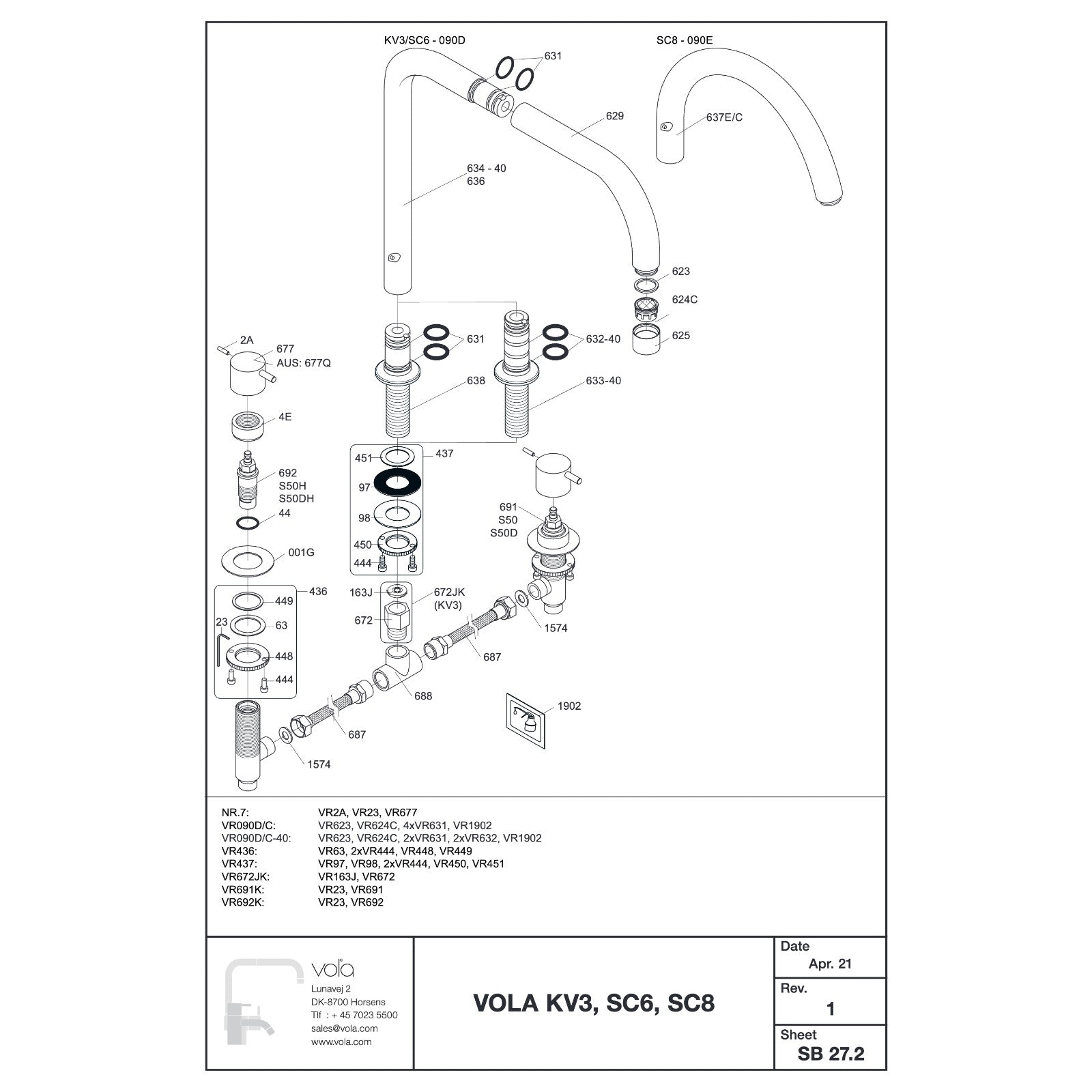 Vola KV3 onderdelentekening (SB 27.2, 2021)