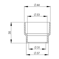 Wisa Waterstroom reduceerstuk WISA XS/XT t.b.v. Rimless WC's - maattekening