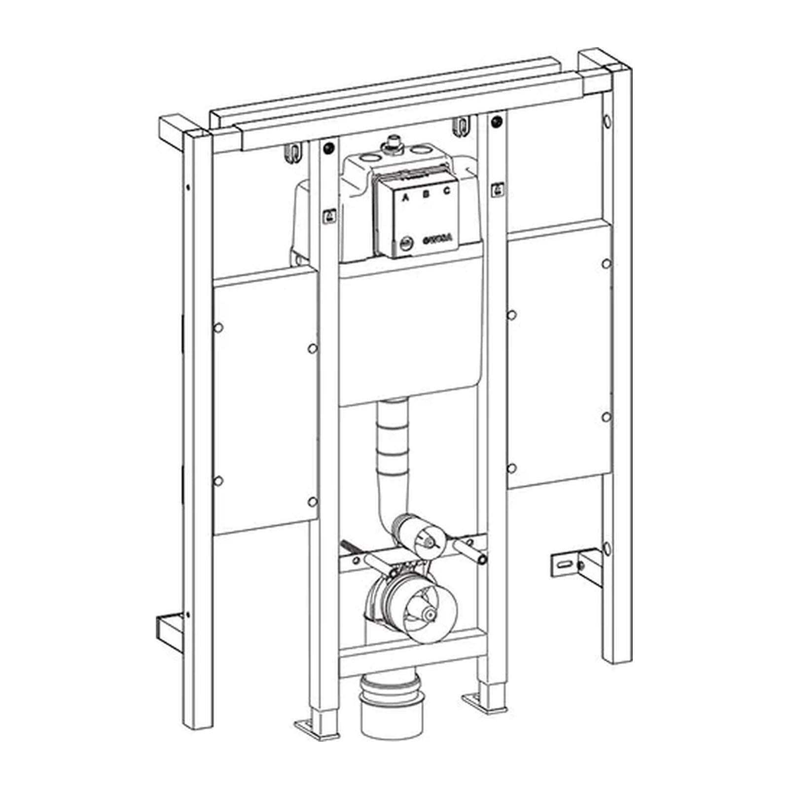 Wisa XS-L WC front 118 cm met steunbeugelelementen - maattekening
