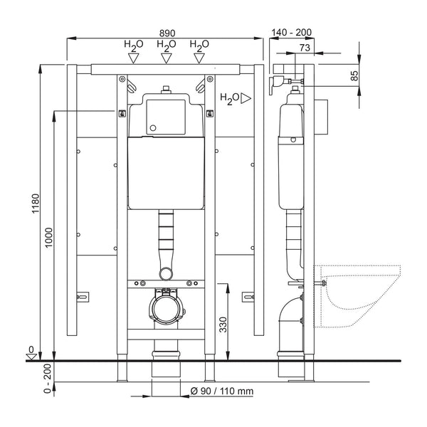 Wisa XS-L WC front 118 cm met steunbeugelelementen