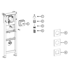 Explosietekening onderdelen XS urinoirelement mechanisch BK (XS panelen) met positienummers