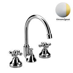 Zazzeri 800/802 3-gats wastafelkraan met draaibare uitloop chroom/goud
