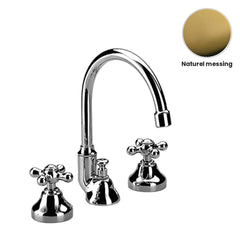 Zazzeri 800/802 3-gats wastafelkraan met draaibare uitloop naturel messing
