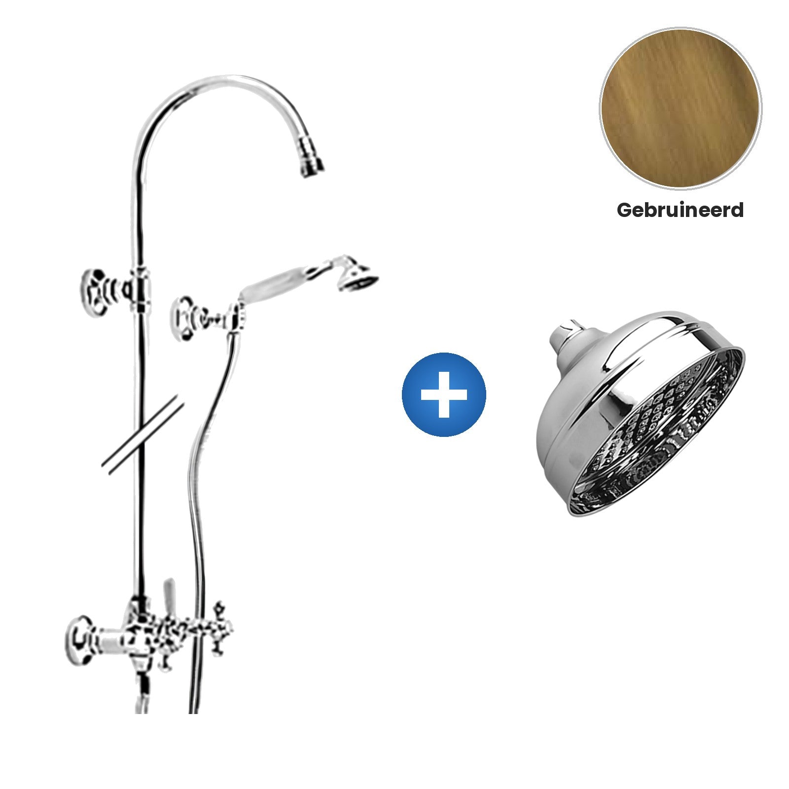 Zazzeri 800/802 opbouw douchesysteem met hoofddouche Ø 150 mm en handdouche gebruineerd
