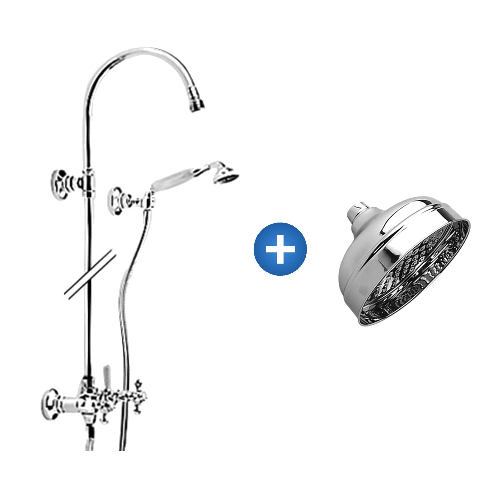 Zazzeri 800/802 opbouw douchesysteem met hoofddouche Ø 150 mm en handdouche chroom