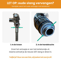 Let op: oud verloopje met kartelrand eerst uit kraan en handdouche draaien bij Zazzeri doucheslang