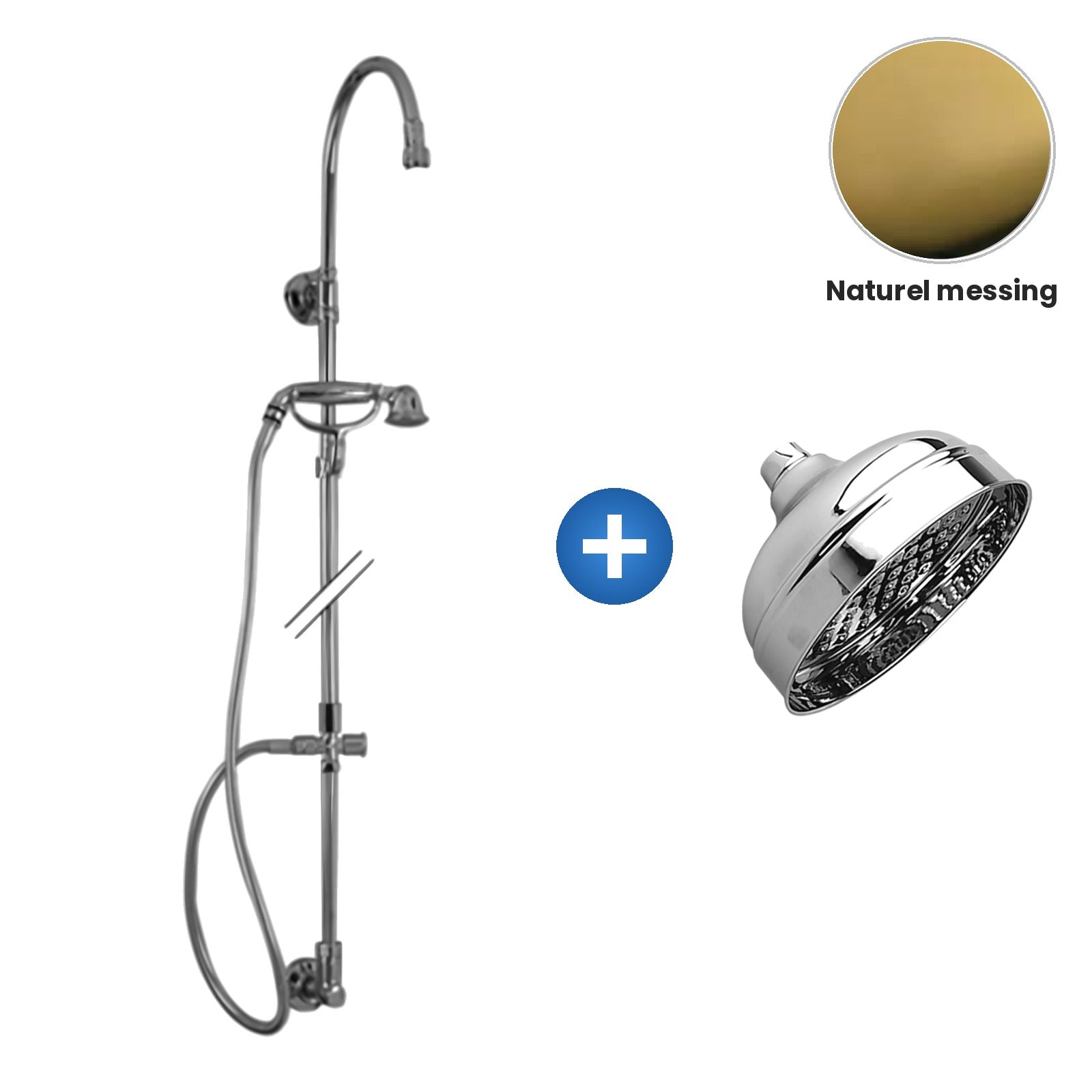 Zazzeri 802 douchecombinatie met hoofddouche Ø 150 mm en handdouche – Naturel messing