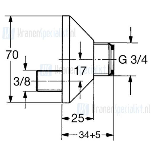 S-Koppeling 3/8 X 3/4 Set (van 12cm naar 15cm kraan) Artikelnummer