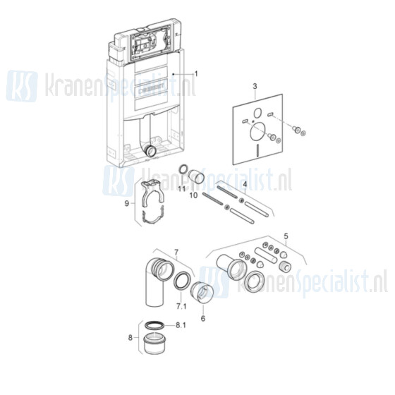 Geberit Onderdelen Kombifix element voor wand-WC, met Sigma inbouwreservoir 12 cm Bouwjaar 2008