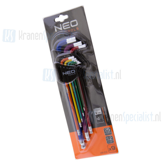 NEO Inbussleutel-set 1.5 - 10mm gekleurd DIN 911, ISO 2936,SNCM-V Staal, TUV M+T 09-512