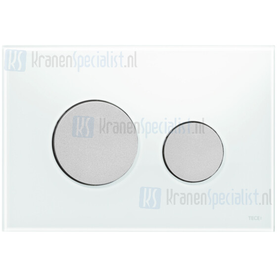 TECE loop wc-bedieningsplaat van glas zuiver wit,toetsen mat chroom
