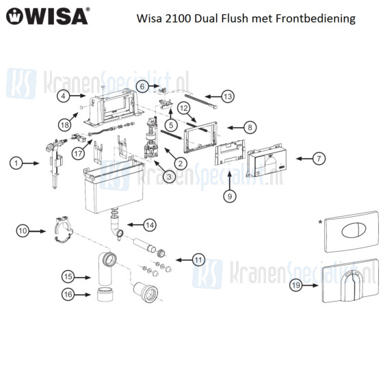 Wisa Onderdelen 2100 met Frontbediening Dual Flush