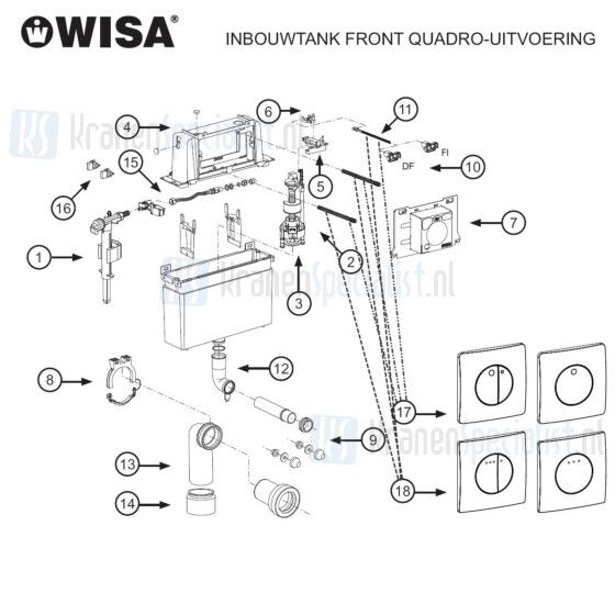 Wisa Onderdelen Inbouwtank Front Quadro-Uitvoering Wqu00000
