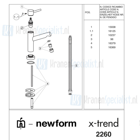 NewForm onderdelen X-Trend 1-gats fonteinkraan 2260.21 / 2260.31